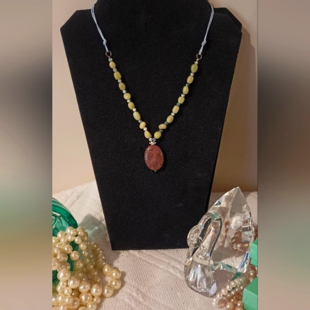 Glass Lampwork Bead Necklace / Mix Of Glass, Acrylic, Gemstones Beads - Picture 2 of 12